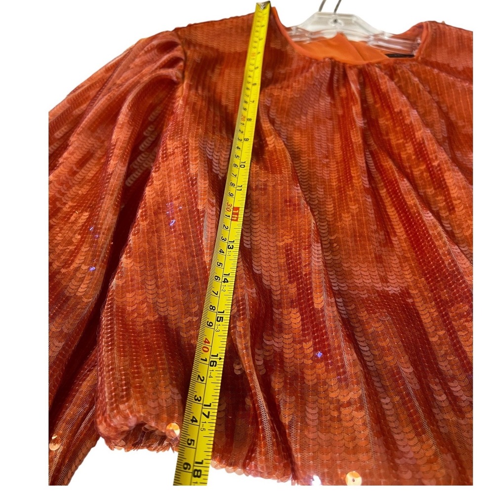 JCrew Orange Sequin Balloon Sleeve Cropped Blouse Top women Small festival - Picture 12 of 16
